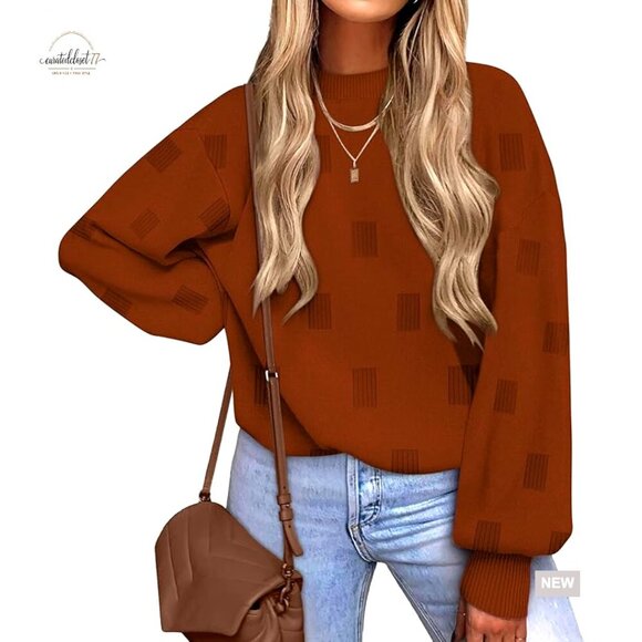 Sweaters - Turtleneck Pullover Sweater with Puff Sleeves, Loose Fit, Fall Fashion
